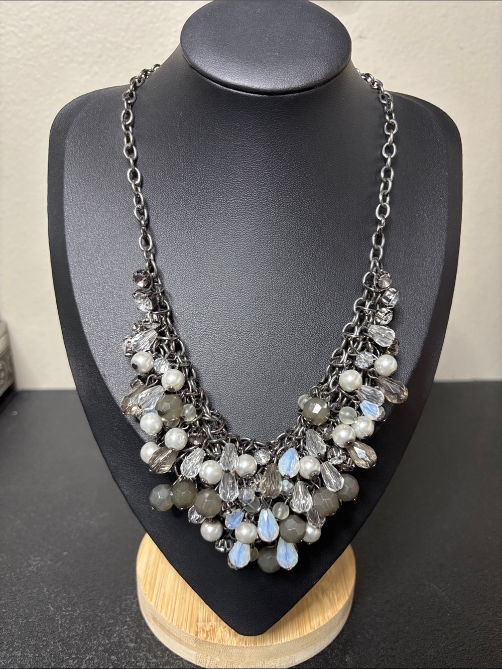 Statement Chacha Multi-Bead Cluster Necklace - Silver Gray
